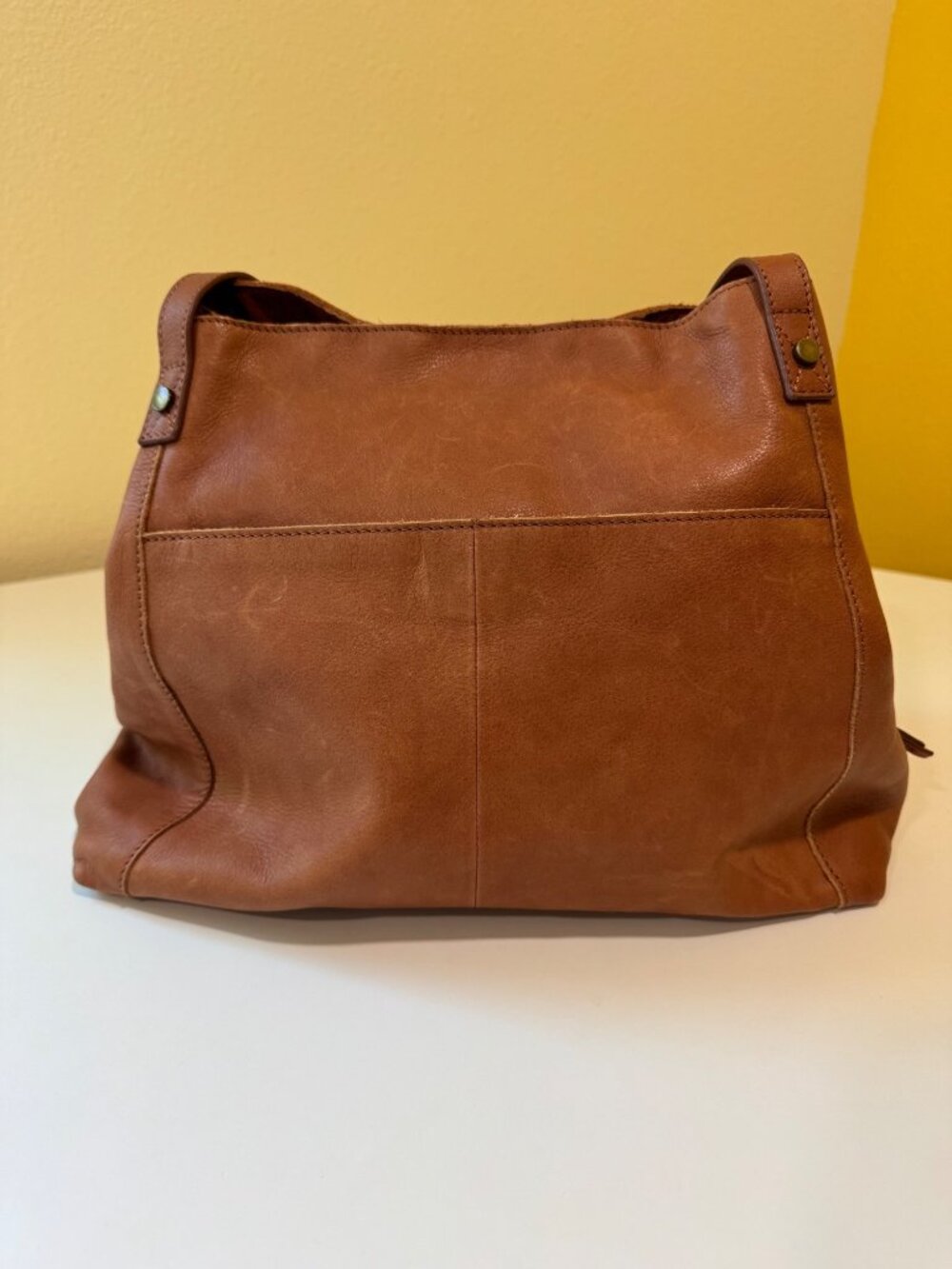 American Leather Co. Liberty Shopper Tote Bag Cognac Brown Genuine Leather - Picture 4 of 16